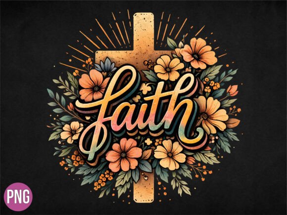Christian Faith Cross Floral Art PNG for T-Shirt Designs