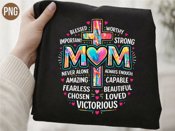 Christian Mom Blessed Cross Art PNG: T-Shirt Designs