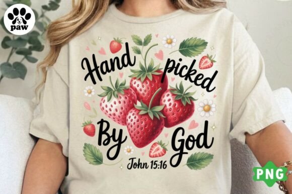 Christian Strawberry PNG: Picked by God T-Shirt Designs