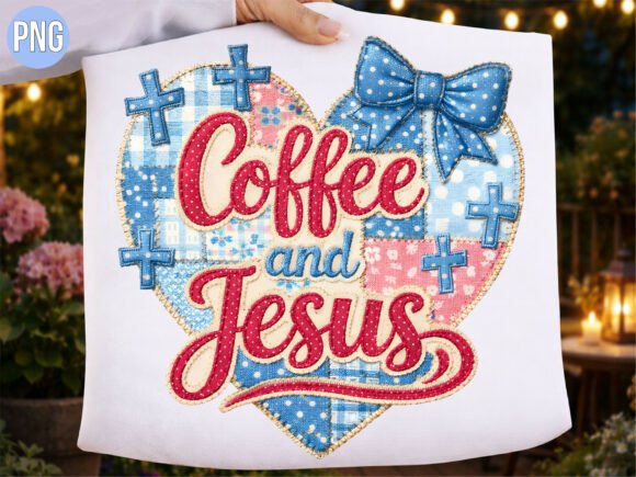 Coffee and Jesus Heart Cross Patch PNG