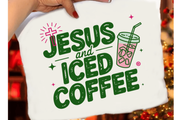 Jesus and Iced Coffee PNG, Distressed — T-Shirt Designs