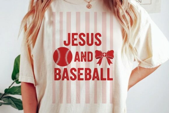Jesus & Baseball Coquette Bow PNG T-Shirt Designs