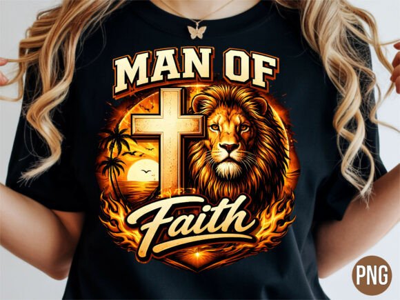 Man of Faith Lion Cross Christian PNG