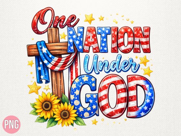 One Nation Under God Christian Cross PNG T-Shirt Designs
